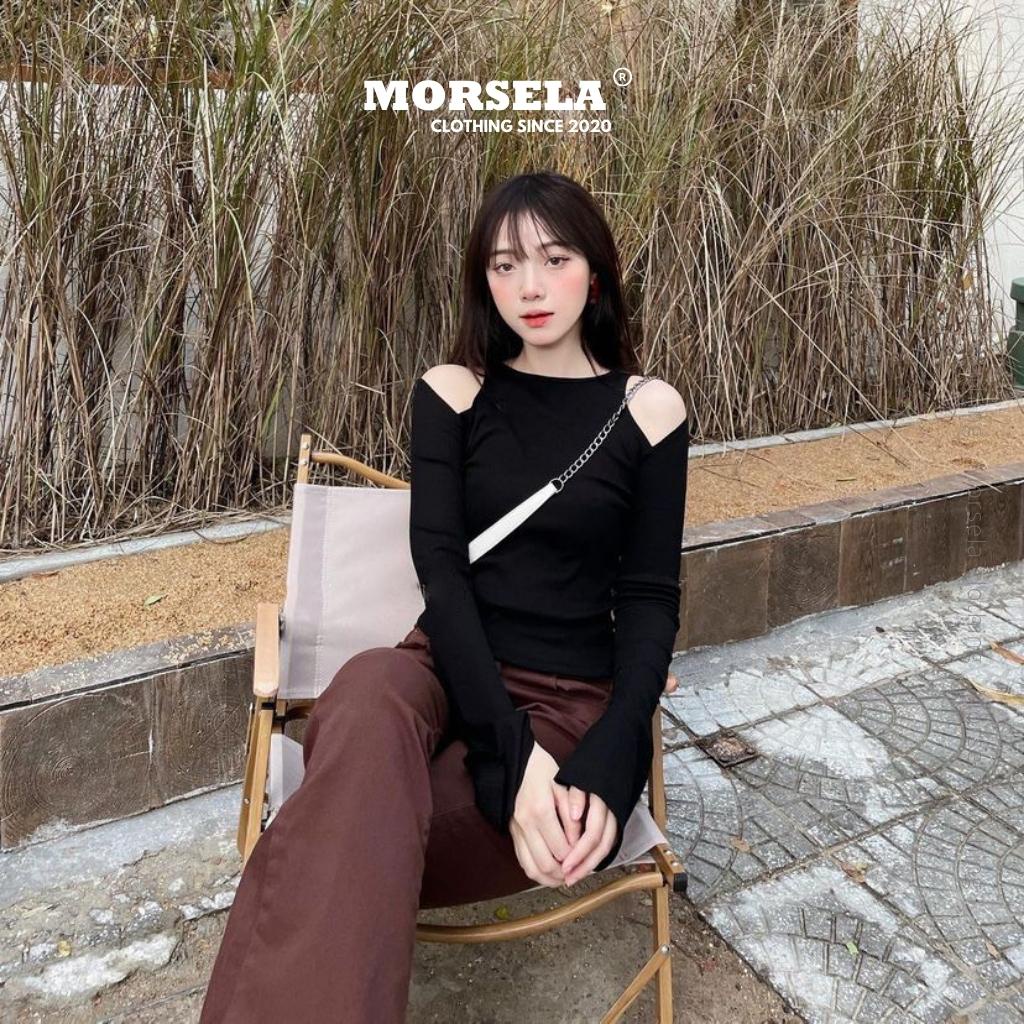 MORSELA® chính hãng - Áo thun nữ khoét 2 bên vai xẻ tay sexy cá tính chât thun gân mịn dày dặn - áo croptop nữ