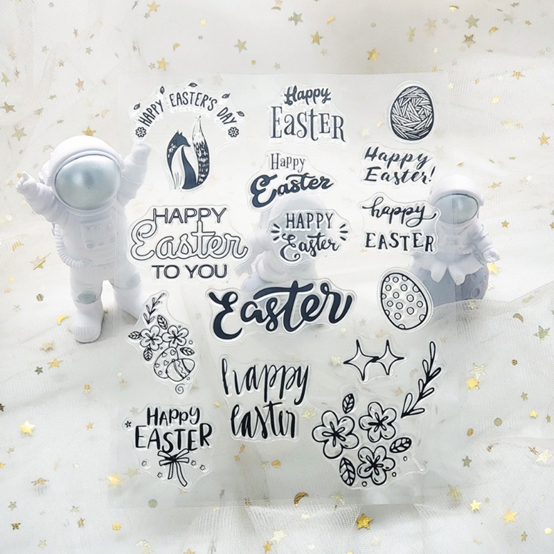 Con Dấu Silicon Trong Suốt In Nổi Họa Tiết Chữ Happy Easter Day Dùng Trang Trí Sổ Tay DIY