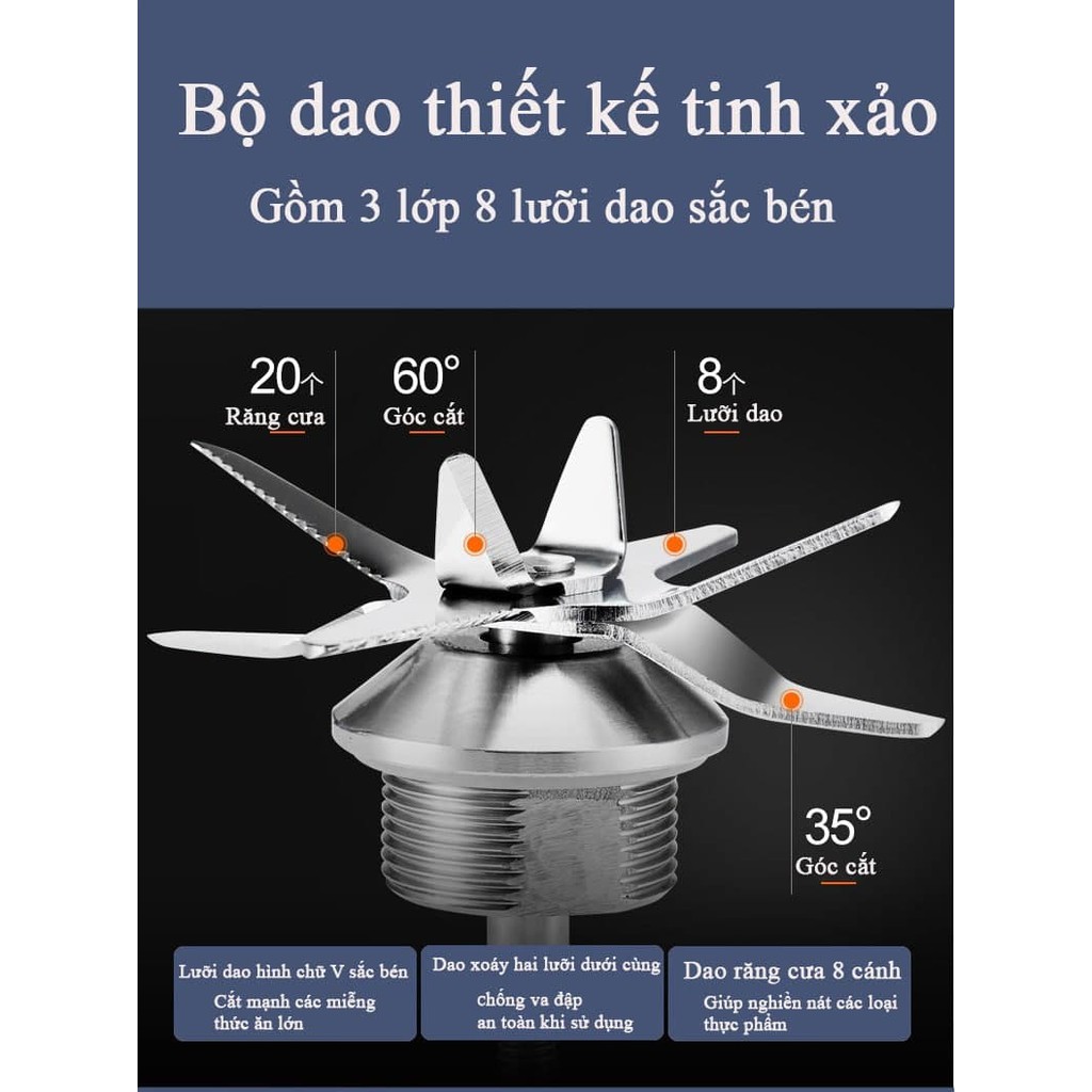 Máy xay sinh tố câm tay sạc pin 6 lưỡi YOICE 35W xay mọi loại trái cây, sử dụng mọi nơi - XAY NHỰA