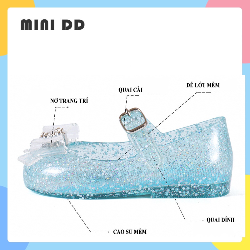 Giày nhựa thơm bé gái, sandal MINI DD mềm họa tiết CÔNG CHÚA phong cách Hàn Quốc DQ02