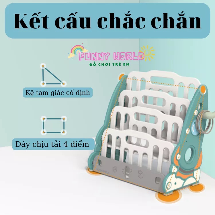 Giá sách truyện đa năng kèm khay đựng đồ chơi Funny World cho bé 5 tầng ngăn nắp thông minh
