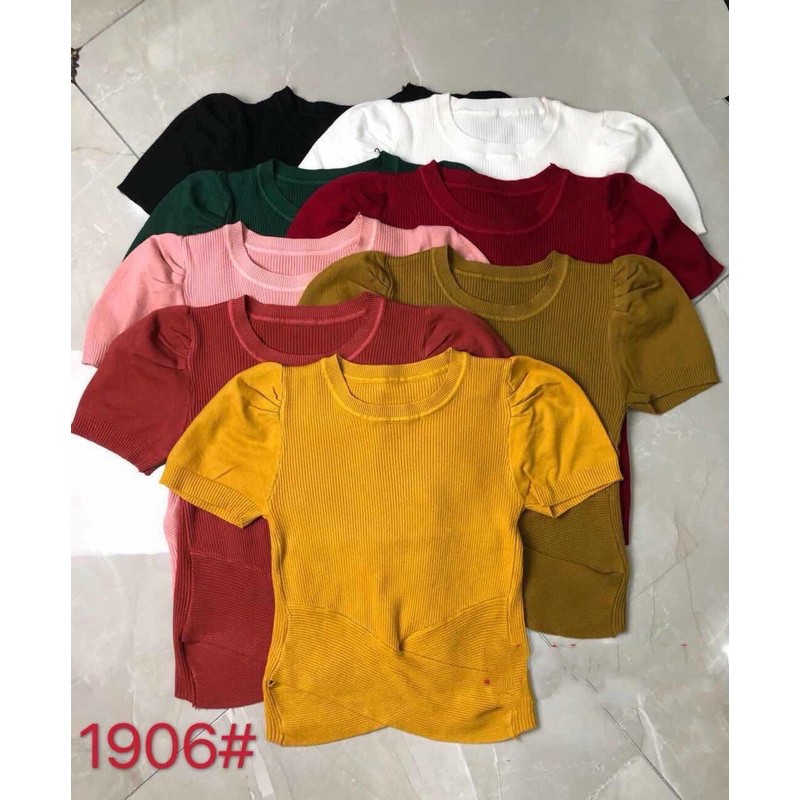 Áo Len thun gân Tay ngắn vạt chéo Hàng Quảng Châu Cao cấp