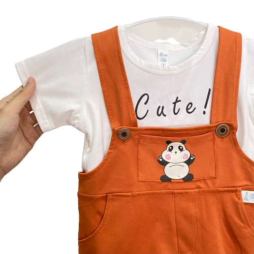 Set áo thun trắng + quần yếm thun cotton cho bé trai (0-15 tháng)