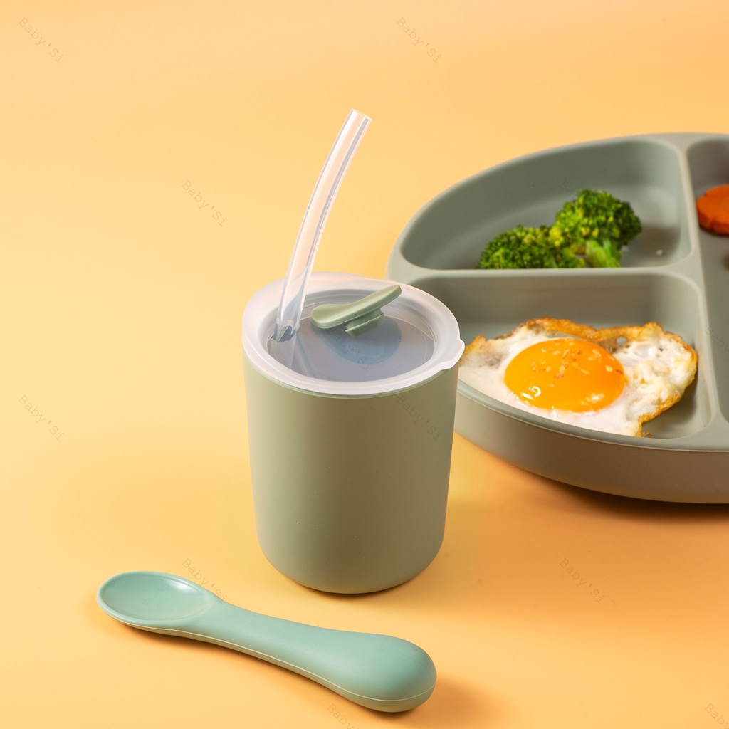 Cốc Silicon Cho Bé Tập Hút, Cốc Tập Uống Chất Liệu Silicon Cao Cấp Kèm Ống Hút Dung Tích 150ml