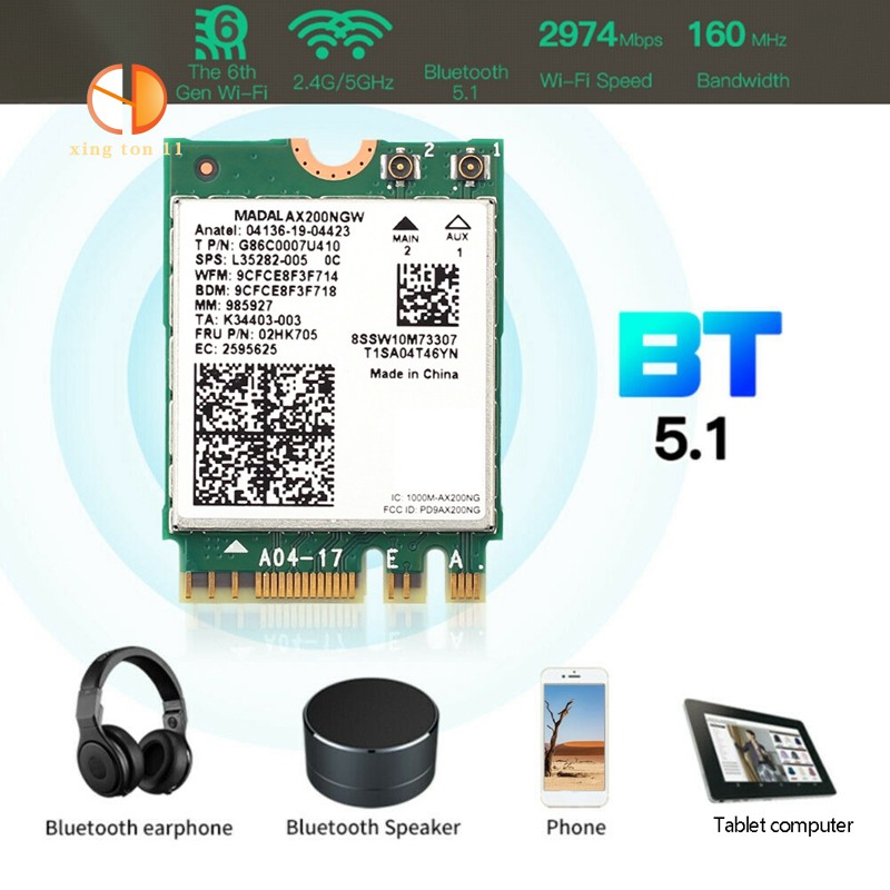 Card Mạng Wifi Ax200Ngw Wifi 6 3000mbps 2.4g 5g M.2 Ngff Bluetooth 5.1 802.11ax