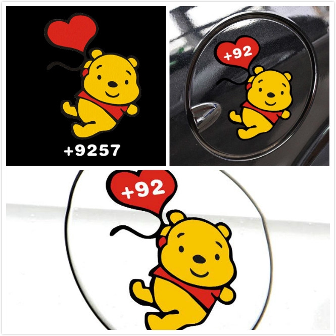 Sticker dán phản quang trang trí gương chiếu hậu hình gấu pooh dễ thương