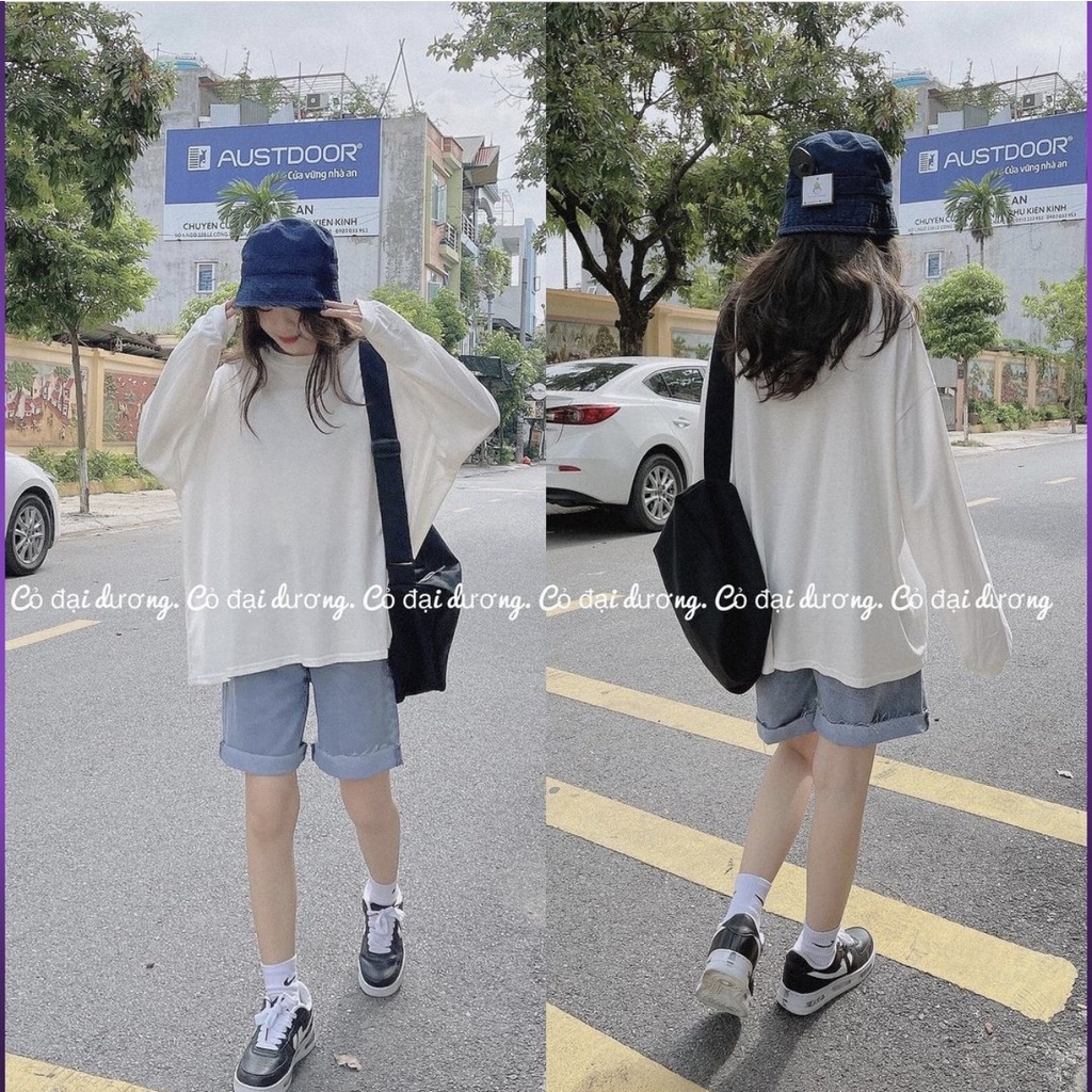 TG51 C4T5 Áo Phông Trơn Dài Tay Cotton Tay Bo Hàng Quảng Châu, Áo Phông Nam Nữ Mặc Cực Xinh