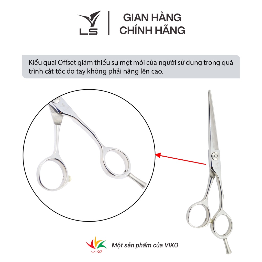 Kéo cắt tóc VLS lưỡi thẳng quai offset vênh đỡ ngón tháo rời JP551