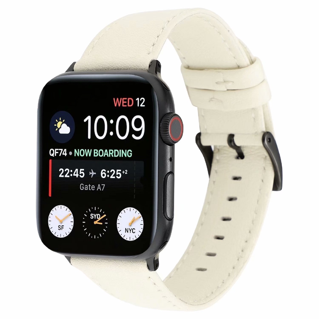 Dây đeo da bò thật màu trơn có khóa cài cho đồng hồ iWatch Dòng 6 se 5 4 3 2 1 38mm 40mm 42mm 44mm