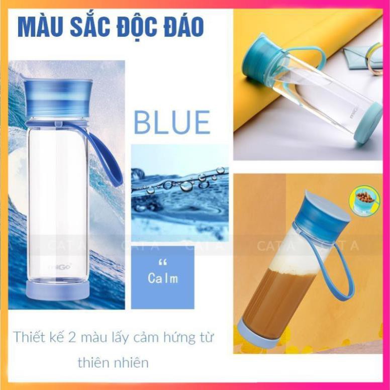 Bình đựng nước, bình nước bằng Nhựa BPA FREE MIGO Cao cấp - 2573 - An toàn, trong suốt, có rây lọc, quai xách tiện lợi!