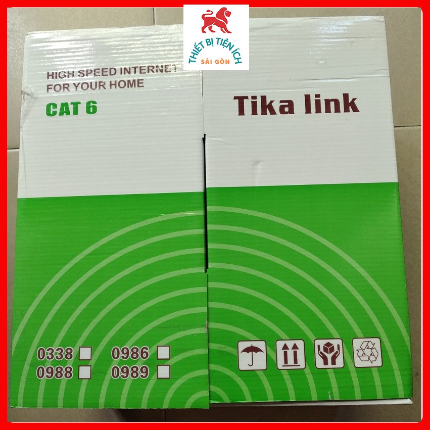Dây mạng Cat 6 VSP/Tikalink thùng 305m xanh chống nhiễu chéo chống đứt dây - Chính hãng
