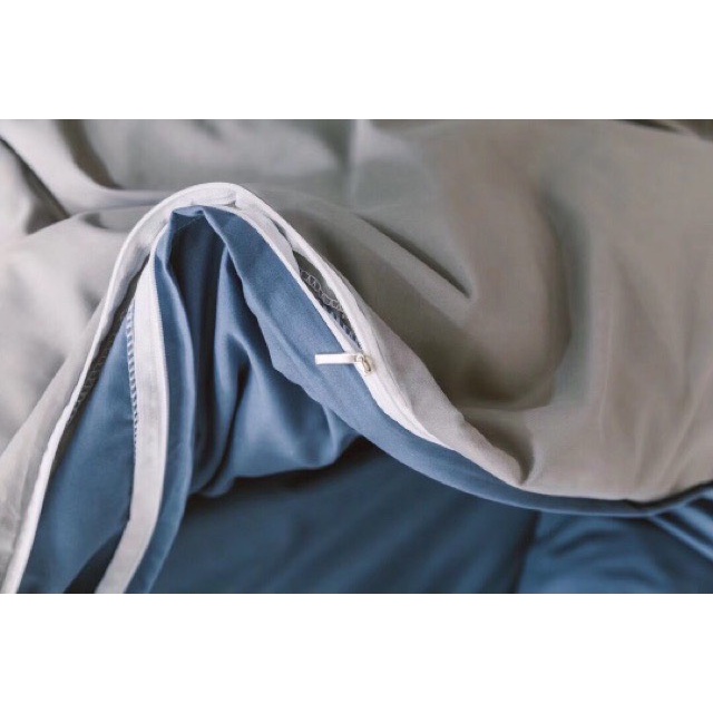 BỘ CHĂN GA GỐI COTTON TICI CAO CẤP ( CHĂN ĐÃ TRẦN BÔNG) MÀU XANH DƯƠNG XÁM - ĐỦ KÍCH THƯỚC