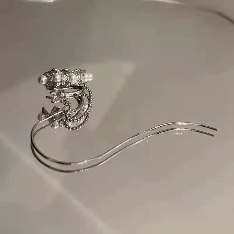 Khuyên Kẹp Vành Tai Không Xỏ Lỗ Thiết Kế Mặt Dây Ngọc Trai Cho Nữ