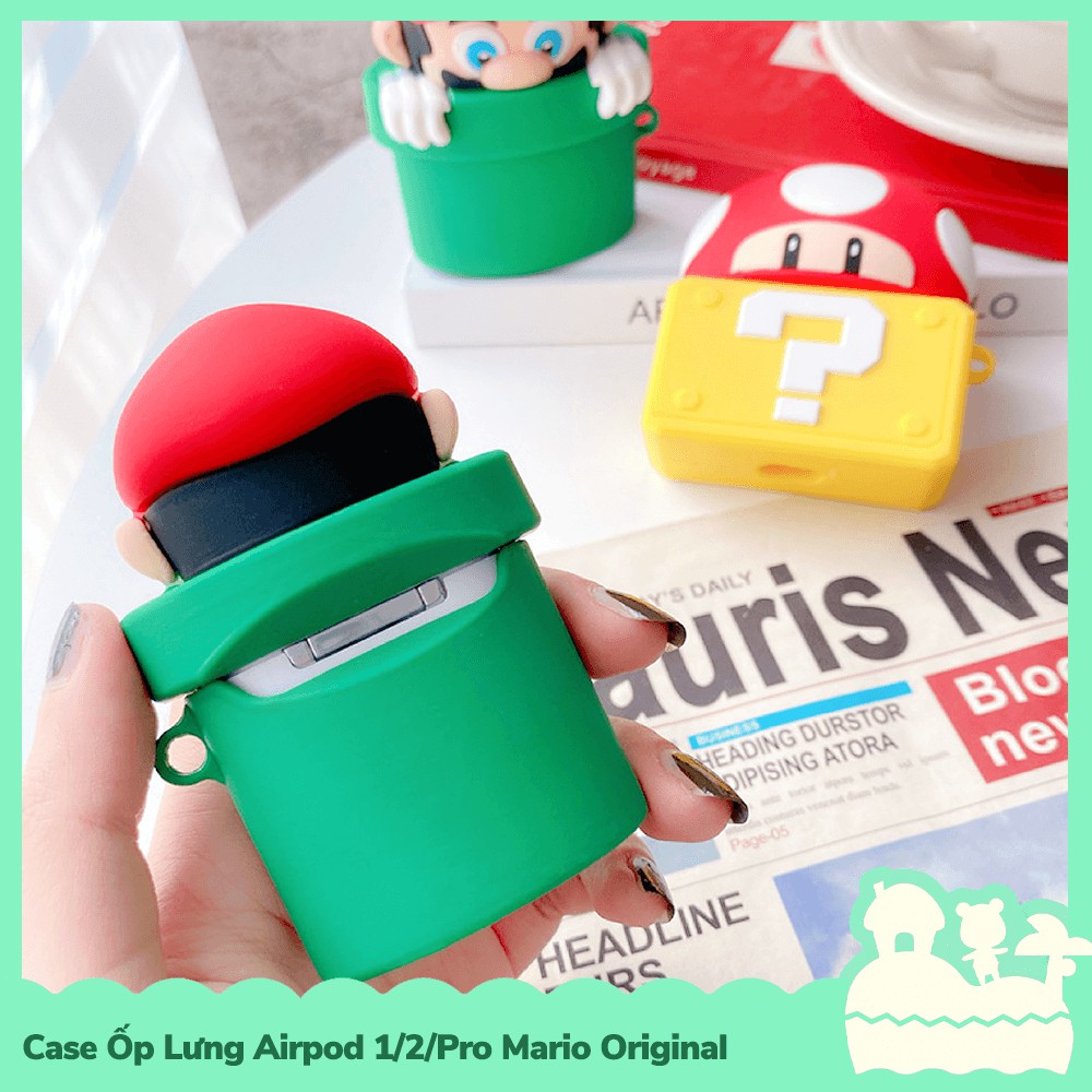 [Sẵn VN - NowShip] Case Ốp Lưng Airpod 1 / 2 / Pro Gel Silica Nhân Vật Game Nintendo Mario & Toad Tube Ống