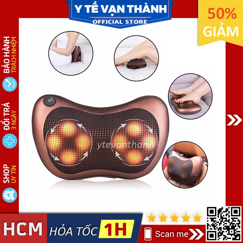 ✅ Gối Massage Hồng Ngoại- OEM 8 Bi, kèm cáp sạc oto cao cấp -VT0679 | Y Tế Vạn Thành