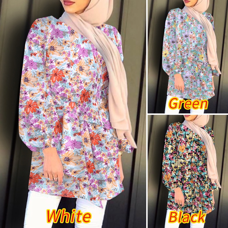 Áo nữ ZANZEA tay dài cổ tròn dáng rộng gấu tay áo có độ đàn hồi phong cách Hồi Giáo