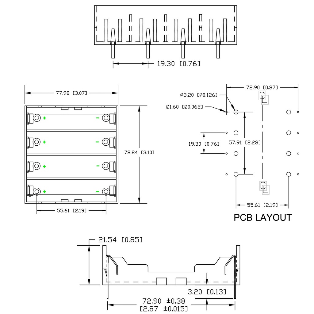 Đế pin 18650 hàn PCB 1/2/3/4 cell