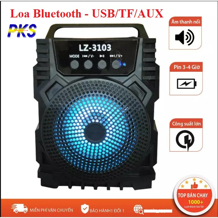 Loa bluetooth không dây LZ-3103 hỗ trợ USB, thẻ nhớ TF, AUX có đèn led và quai xách tiện lợi