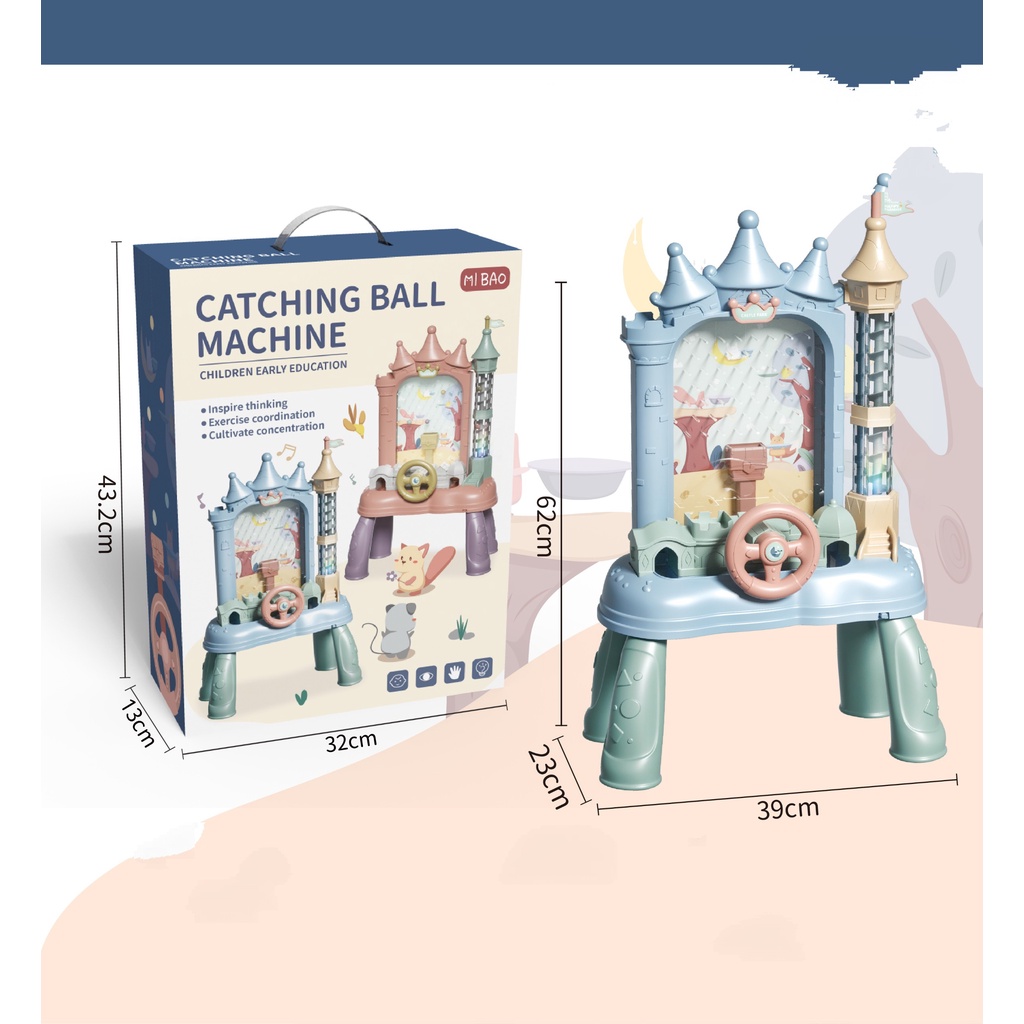 Máy bắt hạt đậu hình lâu đài, đồ chơi máy đỡ hạt bóng kèm vô lăng rèn luyện vận động tay mắt cho bé