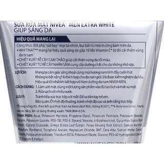 Sữa rửa mặt Nivea Men Extra White sáng da 100g