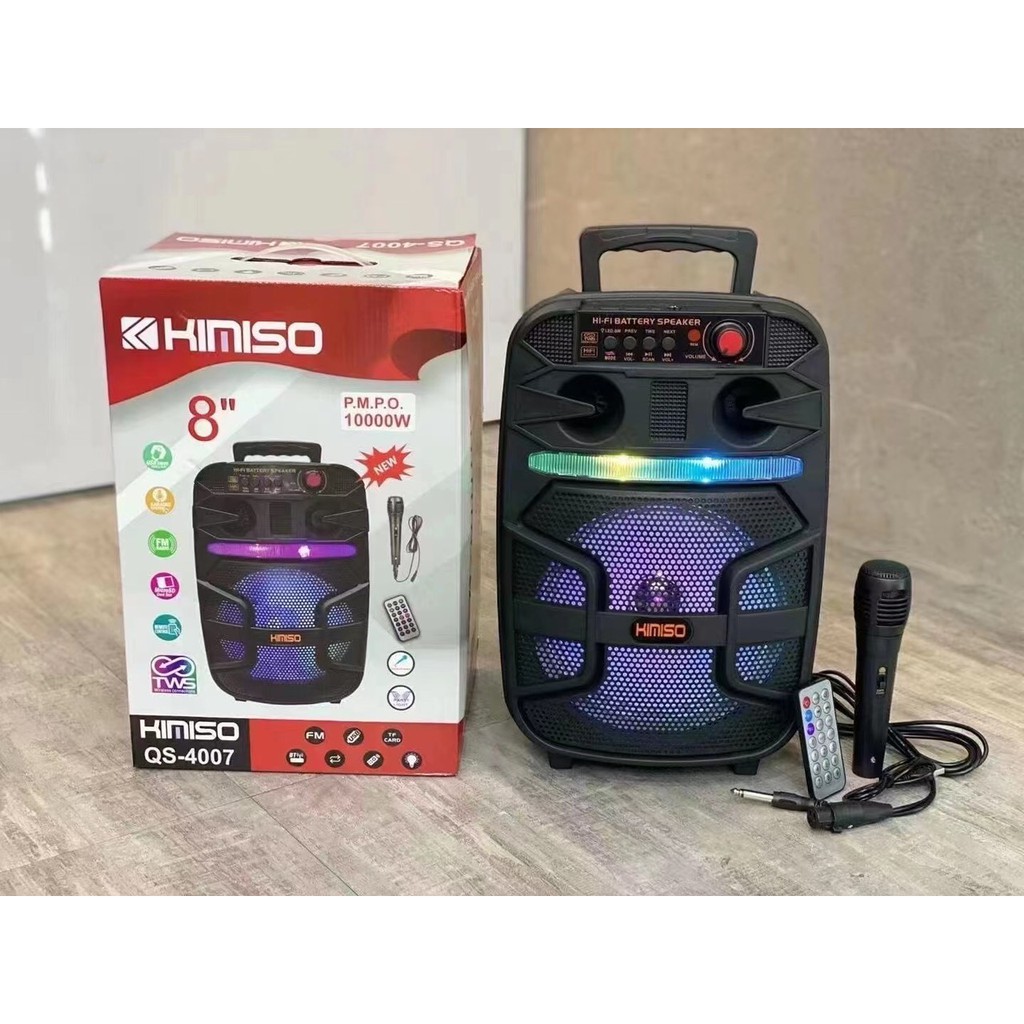 Loa BLuetooth Karaoke KIMISO QS-4007 (Bass 8", 1 Micro có dây)