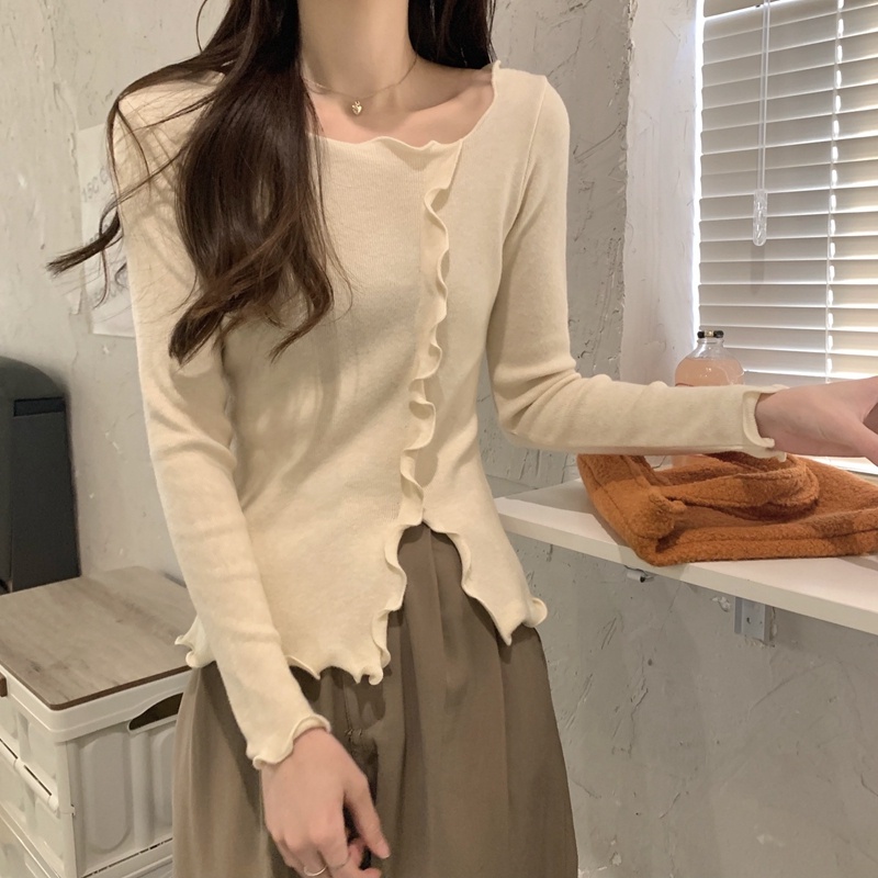 【HangFei】Áo Sweater Dệt Kim Tay Dài Thiết Kế Xẻ Tà Cá Tính