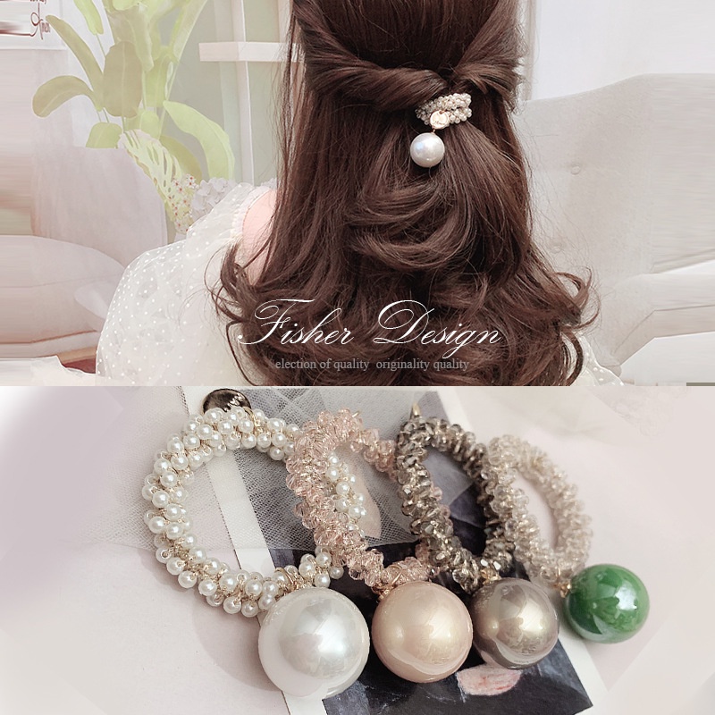 Dây Buộc Tóc Cao Su Co Giãn Đính Hạt Ngọc Trai Thời Trang Cho Nữ