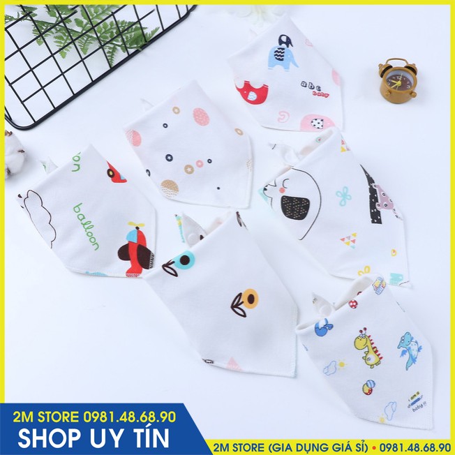 (HÀNG LOẠI 1) Khăn Yếm Tam Giác Cotton 2 Lớp Có Cúc Bấm Cho Bé