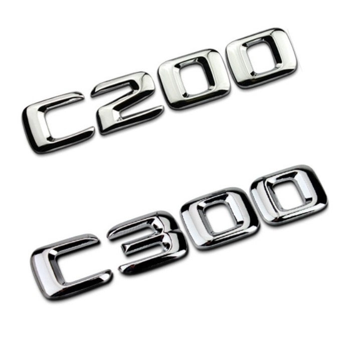 Decal tem chữ inox dán đuôi xe ô tô Mercedes C200 và C300 - HÀNG CÓ SẴN