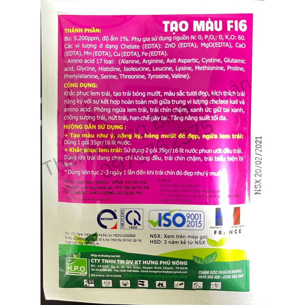 Phân Bón Chuyên Thanh Long Tạo Màu F16 - Khắc Phục Lem Trái - Siêu Nặng Kí - Đẹp Trái - Gói 50g