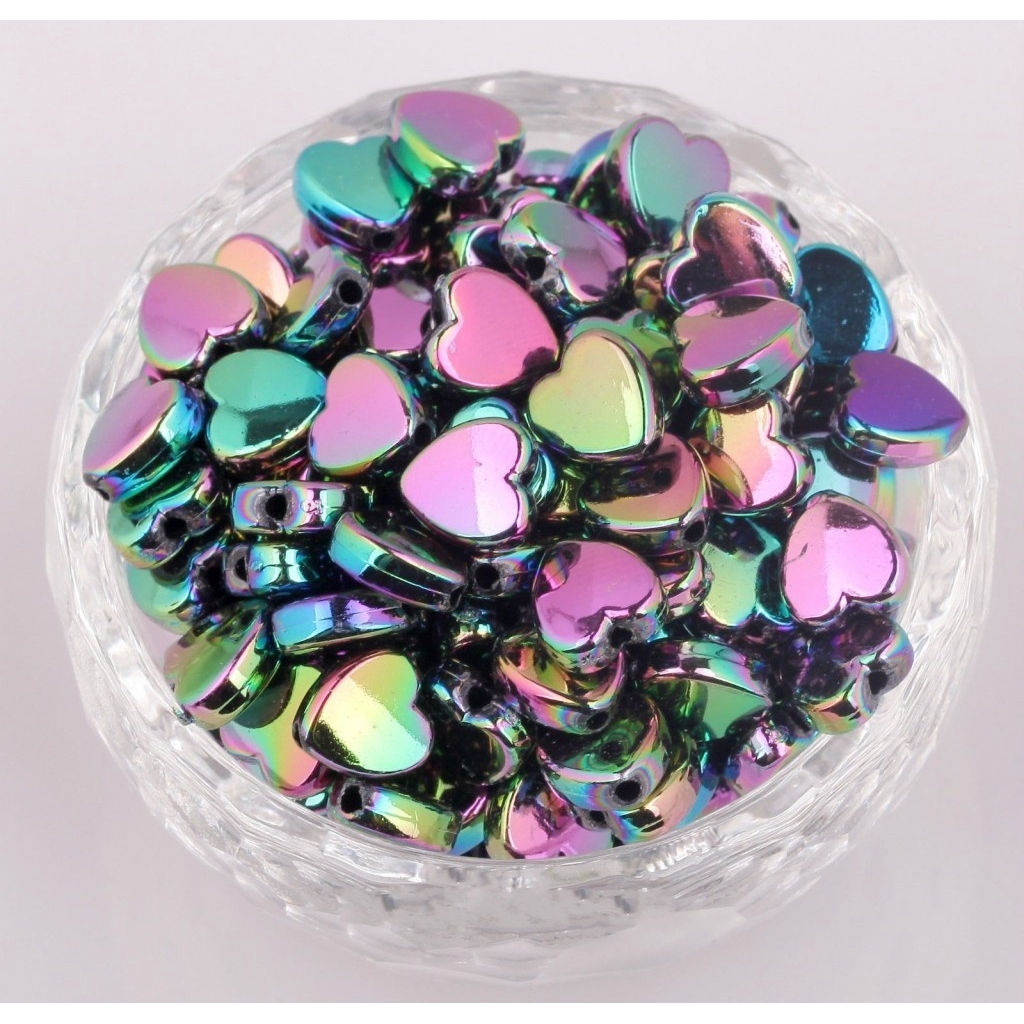 Gói 200 hạt acrylic hình trái tim màu AB dùng làm phụ kiện trang sức/ vòng tay/ may vá DIY 8x4mm