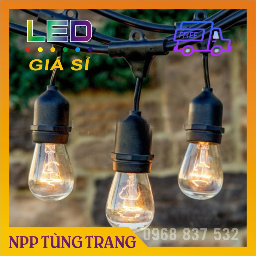 Dây đui đèn trang trí ngoài trời kèm bóng edison vintage dùng cho quán cà phê, trà sữa, nhà hàng quán ăn...