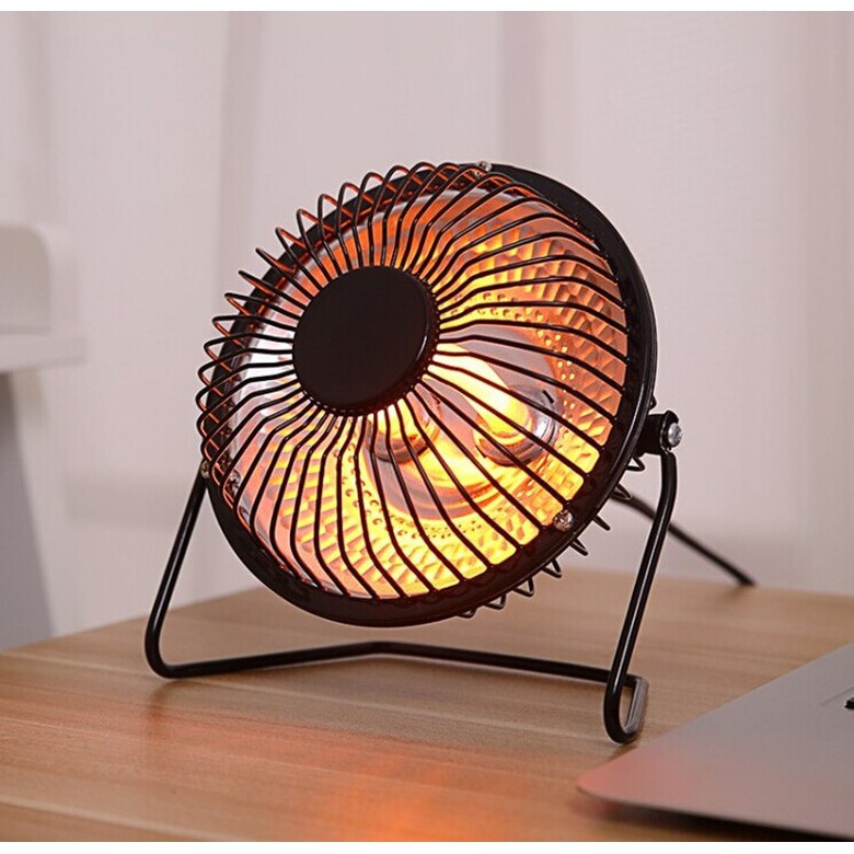 Quạt Sưởi Mùa Đông Heater Fan Xoay 360 độ, Đèn Sưởi Hồng Ngoại Mini Để Bàn Công Suất 200W Siêu Ấm Áp