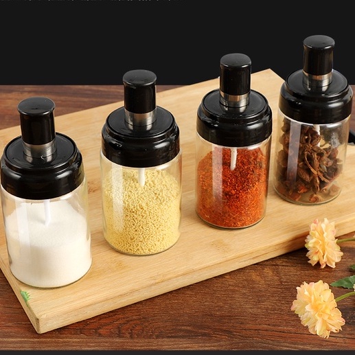 Lọ đựng gia vị, Hũ đựng gia vị bằng thuỷ tinh cao cấp kèm thìa thông minh