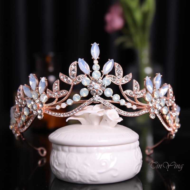 GETNOIVAS Vương Miện Đội Đầu Đính Đá Màu Trắng Đen Phong Cách Cổ Điển Cho Cô Dâu