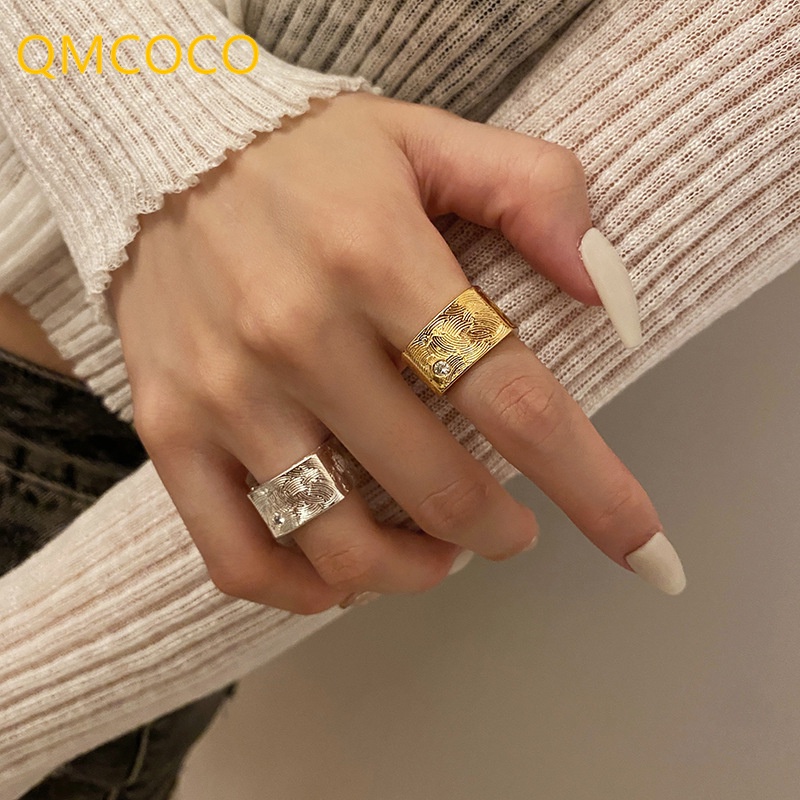 Nhẫn Hở Đính Đá Zircon Hình Vuông Màu Vàng / Bạc Tùy Chỉnh Phong Cách Gothic Thời Trang Cho Nữ