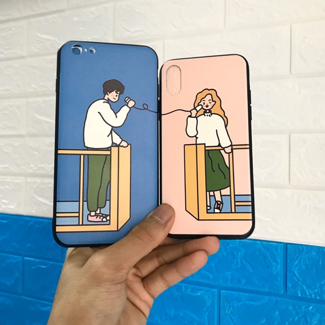 Ốp iphone in hình đôi nam nữ nghe điện thoại cho iphone 13 12 pro max mini 11 pro max X s max 6 s plus 7 8 plus
