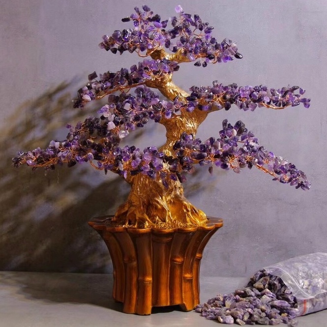 Cây Đá Phong Thủy, Chậu Bon Sai Bằng Đá Để Bàn Siêu Đẹp - Cao ~45cm