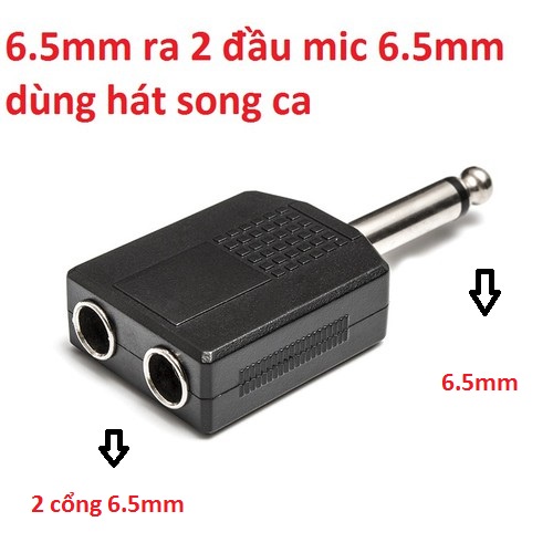 Jack chia cổng micro 6.5mm (6ly) 1 đầu đực ra 2 đầu cái cao cấp - Jack chia 2 đầu micro chân 6 ly dùng hát song ca