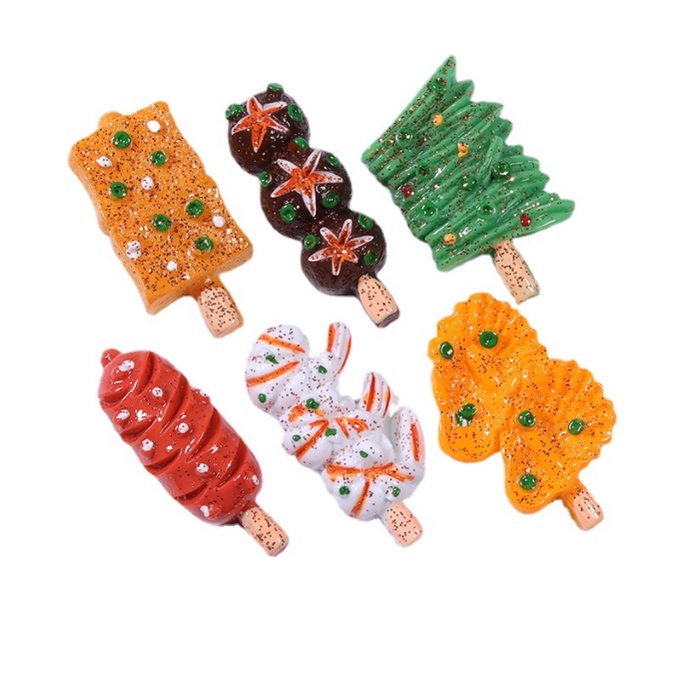 Mẫu charm các món xiên nướng dùng trang trí nhà búp bê, dán Jibbitz, kẹp tóc, vỏ điện thoại, DIY