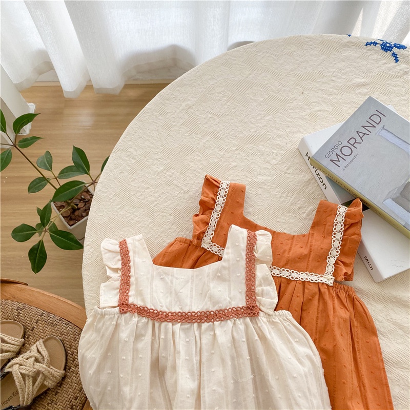 Đầm Không Tay Phối Bèo Thêu Họa Tiết Dễ Thương Phong Cách Hàn Quốc Thời Trang Mùa Hè Cho Bé Gái