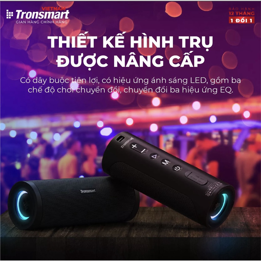 Loa Bluetooth Tronsmart T6 Pro 45W Chống nước IPX6 Ghép nối 2 loa - Hàng chính hãng