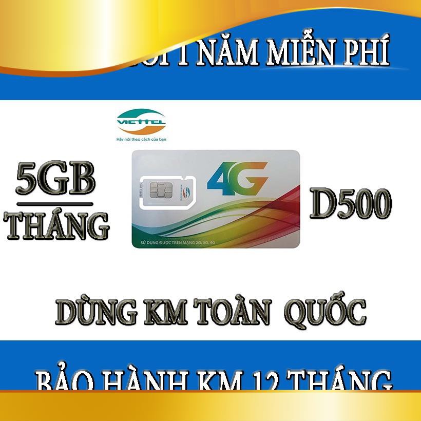 SIM 4G VIETTEL D500 D500U D900 trọn gói 1 năm không nạp tiền,dùng cho điện thoại di động, máy tính bảng, ph