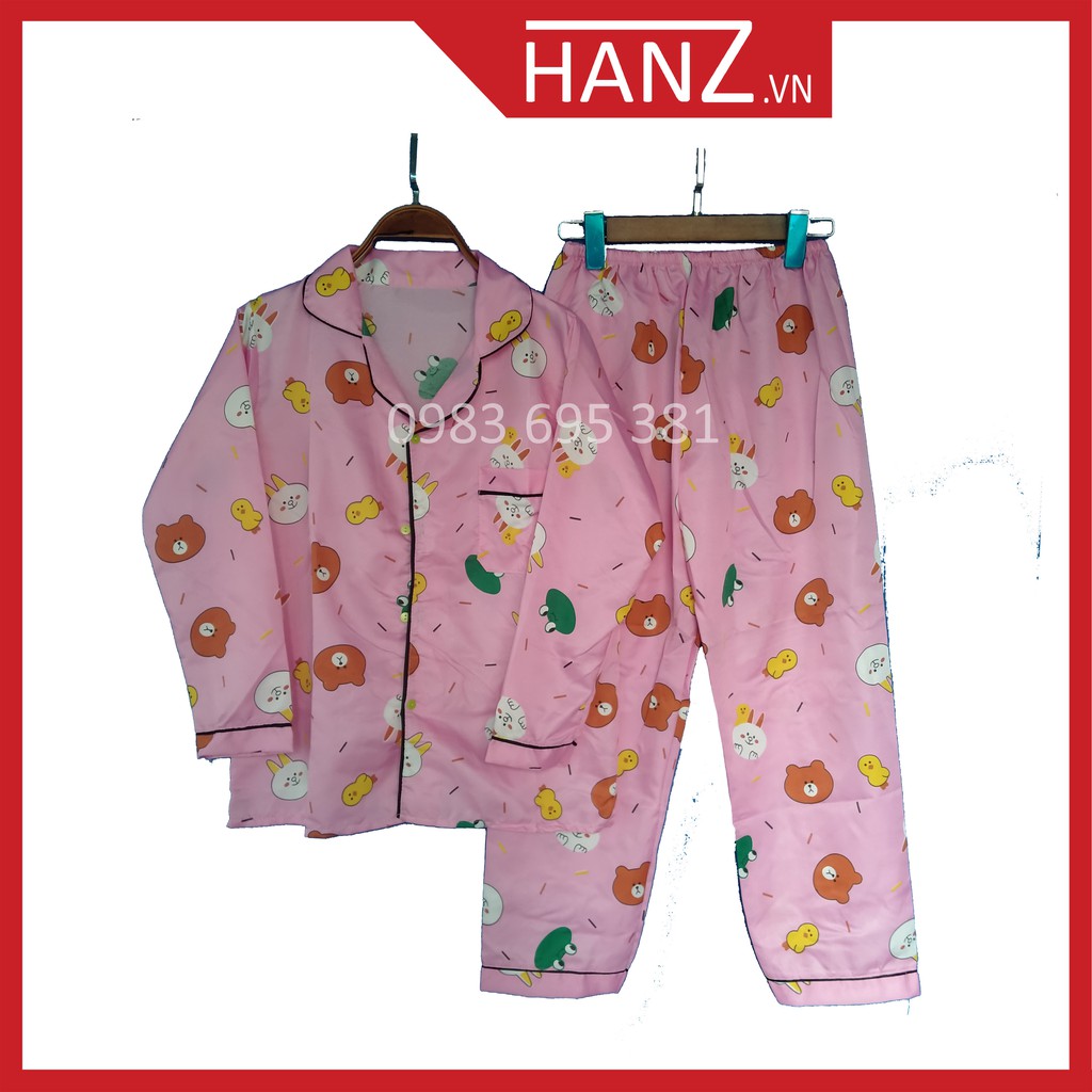 Bộ ngủ pijama lụa kate thái áo dài quần dài bộ mặc nhà Hanz.vn mềm mại dễ thương H 1 Hồng Gấu Vịt