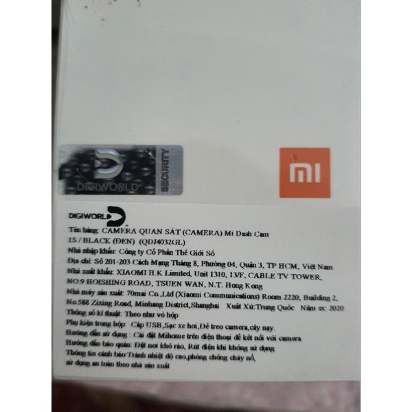 Camera hành trình Mi Dash Cam 1S chính hãng DIGIWORLD mới 100% nguyên seal