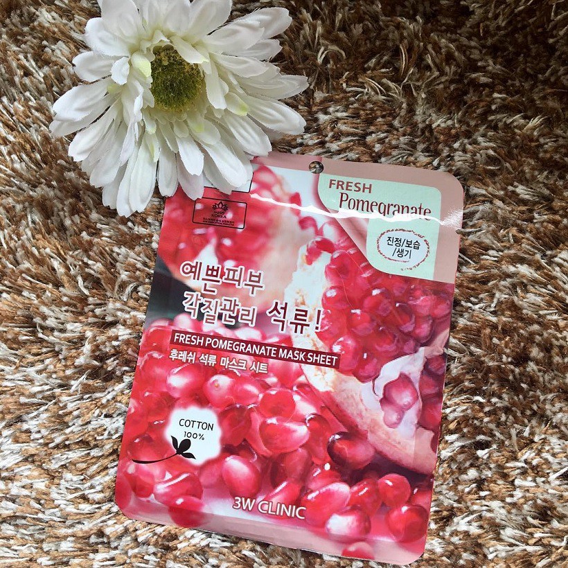 [CHÍNH HÃNG] Bộ 10 Gói Mặt Nạ Chiết Xuất Lựu 3w Clinic Fresh Pomeranate Mask Sheet 23ml x 10 gói