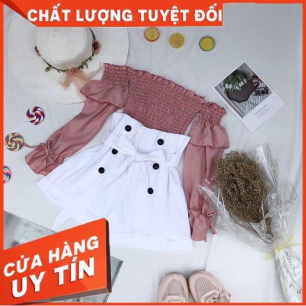 🌈FREESHIP🌈 Áo nhún bẹt vai tay cột dây dễ thương