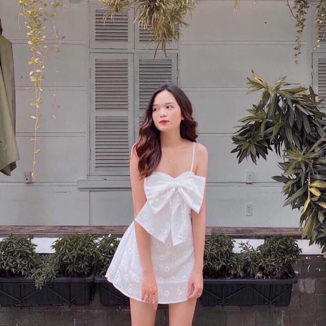 {Freeship} Đầm 2 Dây Bảng Nơ To