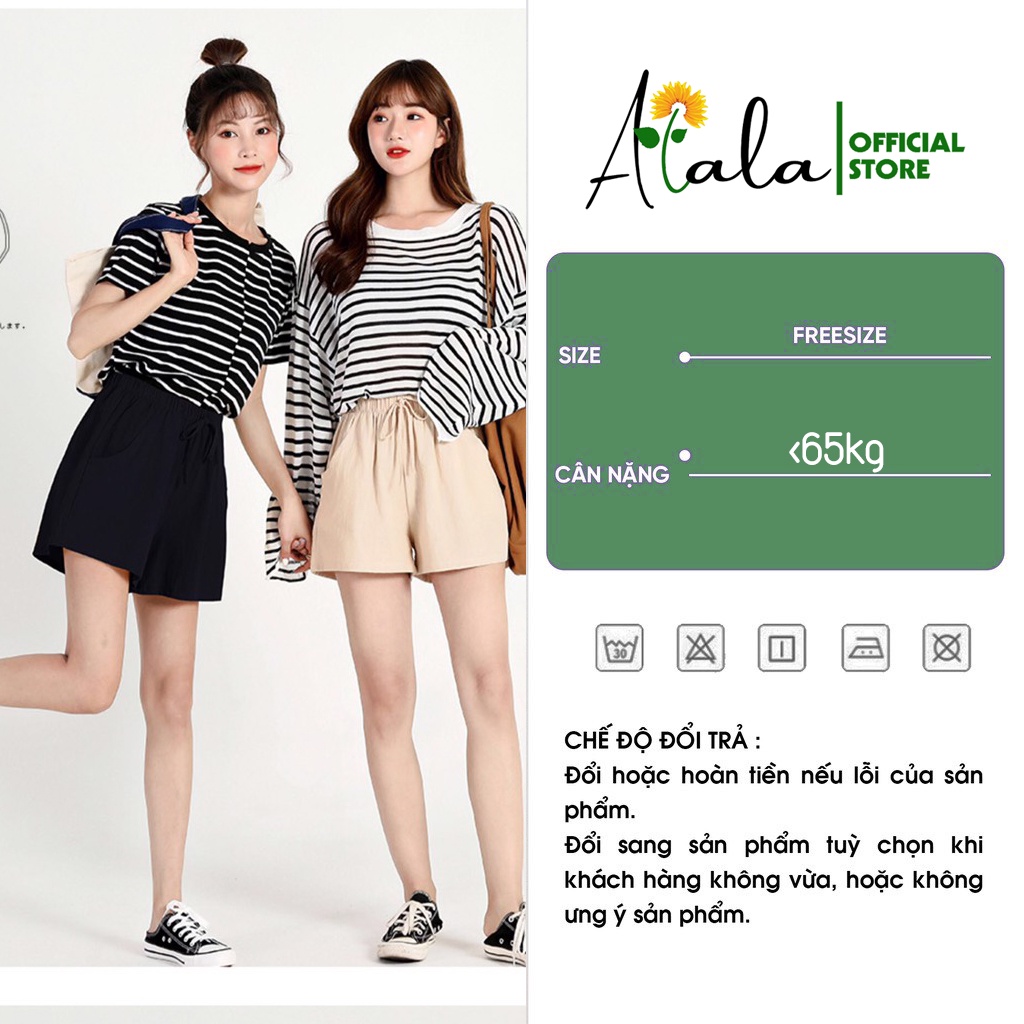 Quần short nữ quần đùi nữ ống rộng cạp chun chất đũi ALALA