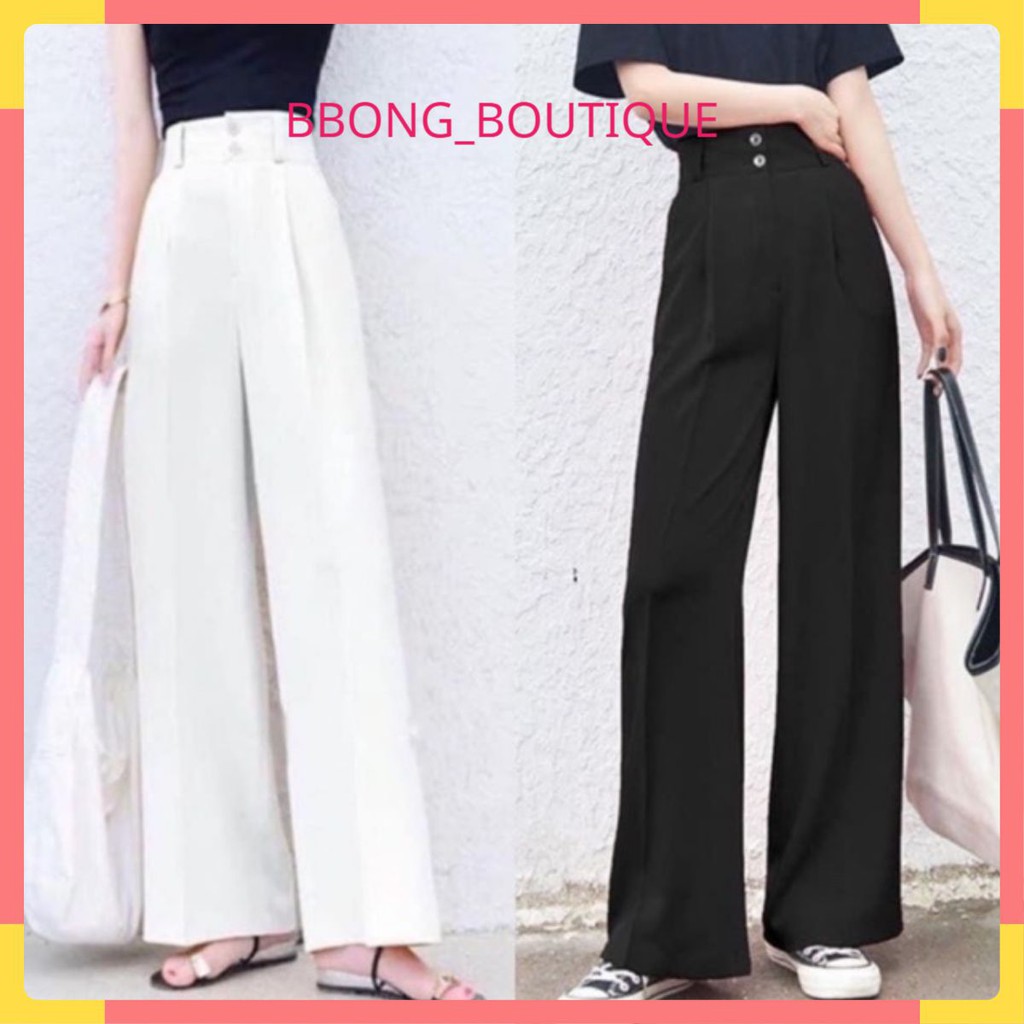 Quần Ống Rộng Suông Cạp Cao 2 cúc vải tuyết mưa vitex cao cấp